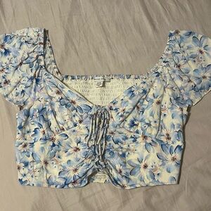 American Eagle Outfitters Blue Puff Sleeve Crop Top